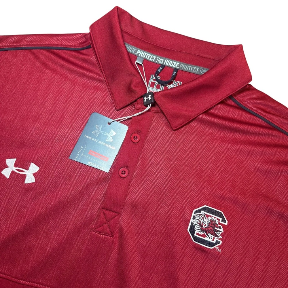 Under Armour South Carolina Gamecocks Polo Shirt Mens XL Red HeatGear Loose Fit